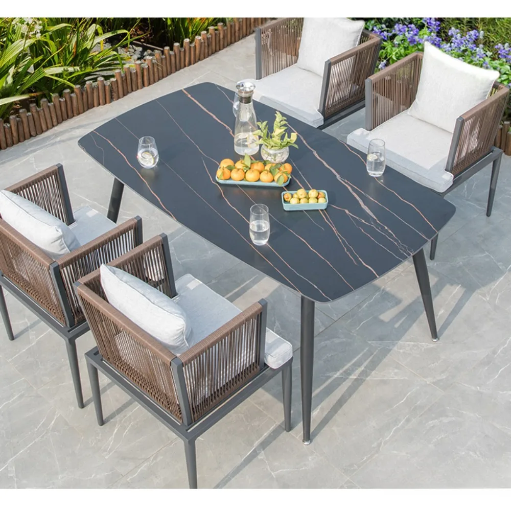 Outdoor Stone Plate Combination Courtyard Garden Nordic Chair Terrace Occasional Table and Chair mesa para balcon