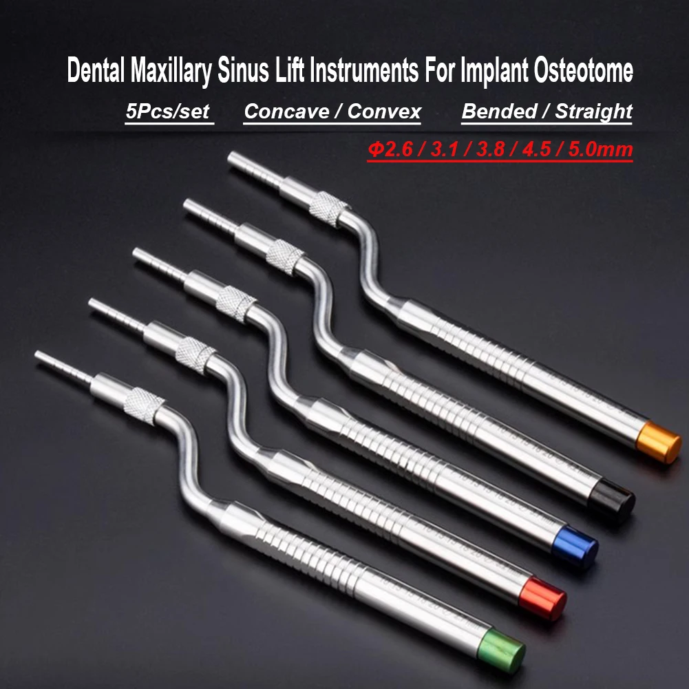 5Pcs/set Dental Lab Implant Osteotome Maxillary Sinus Lift Instrument Kit Dentist Surgical Tooth Extraction Tools Concave Convex