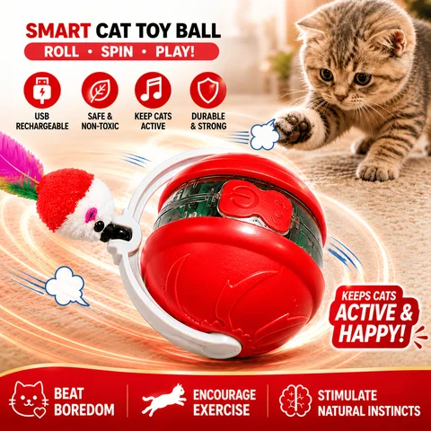 Interactive Cat Toy Ball - Automatic Interactive Cat Toys for Indoor Cats with 1 Tails, 3 Speeds Rechargeable Cat Enrichment Toys for Small/Medium/Large Cats to Keep Them Busy