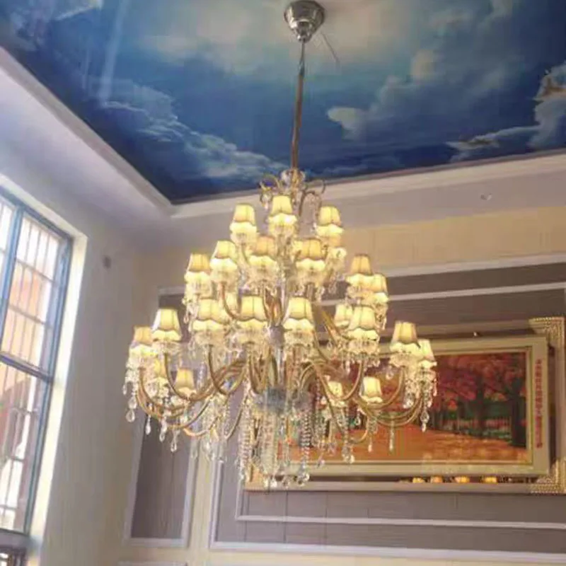 

Large Foyer Modern Chandeliers Stair Candle Clear Crystal Chandelier Fixture Staircase Lighting Long Hanging Light Contemporary