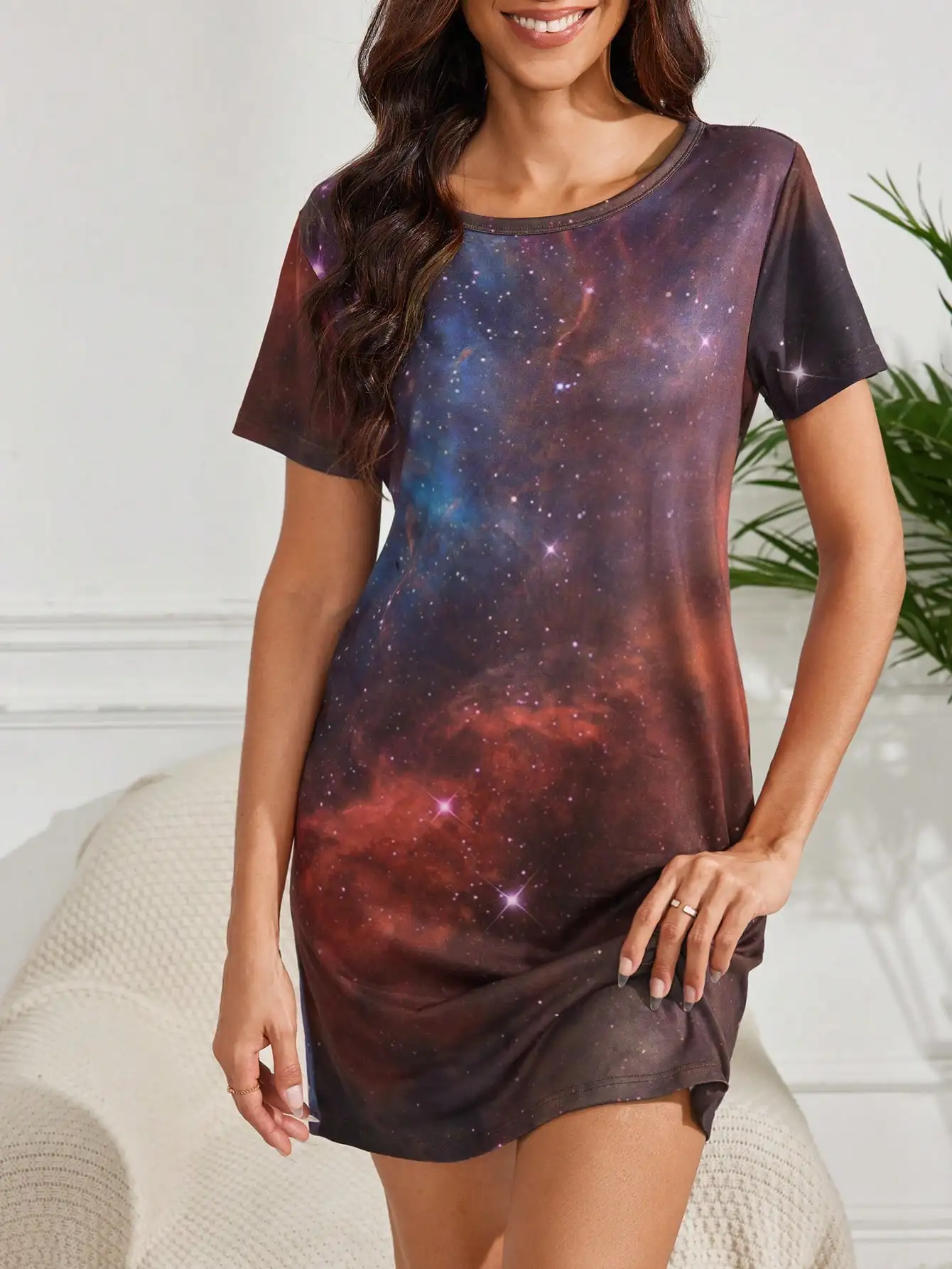 

Пижама женская мягкая с коротким рукавом и круглым вырезом