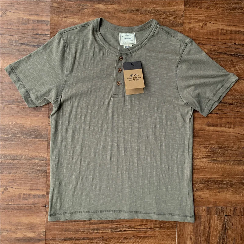 High Quality Men's Summer Thin & Breathable Linen-Cotton Short Sleeve T-Shirt - American Vintage Casual Hardcore Henley Neck Tee