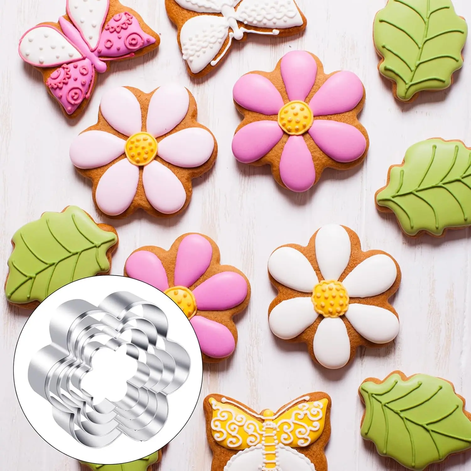 5PCS Flower Cookie Cutters Set, Food Grade Stainless Steel 5 Sizes, Biscuit Mold, For Cake Chocolate Fruit, DIY Home Baking Use