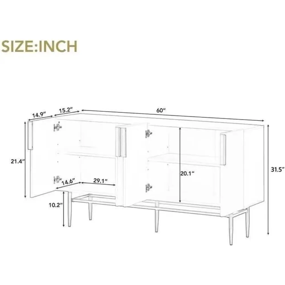 خزانة تخزين مميزة بأربعة أبواب، خزانة جانبية للتخزين قائمة بذاتها مع مقبض معدني ذهبي وأرجل، خزانة مدخل حديثة f