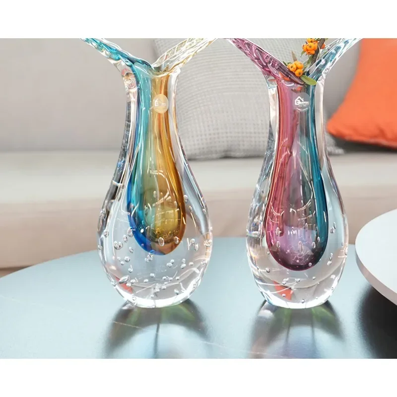 Elegant Whale Design Color Glazed Glass Vase Home Hotel Coffee House Art Item Decoration For Wedding Pink