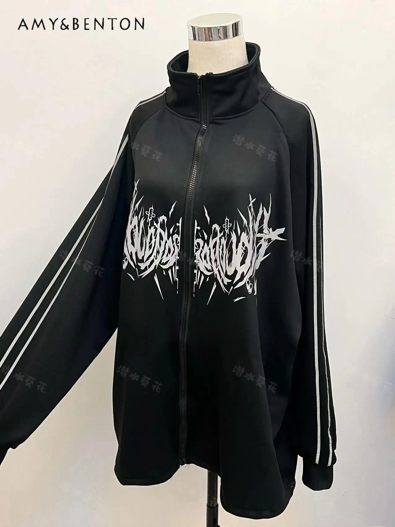 Original Japanese Goth Black Coat Street Punk Style Print Oversized Jacket Women Autumn Winter Subculture Mine Series Y2K Coats