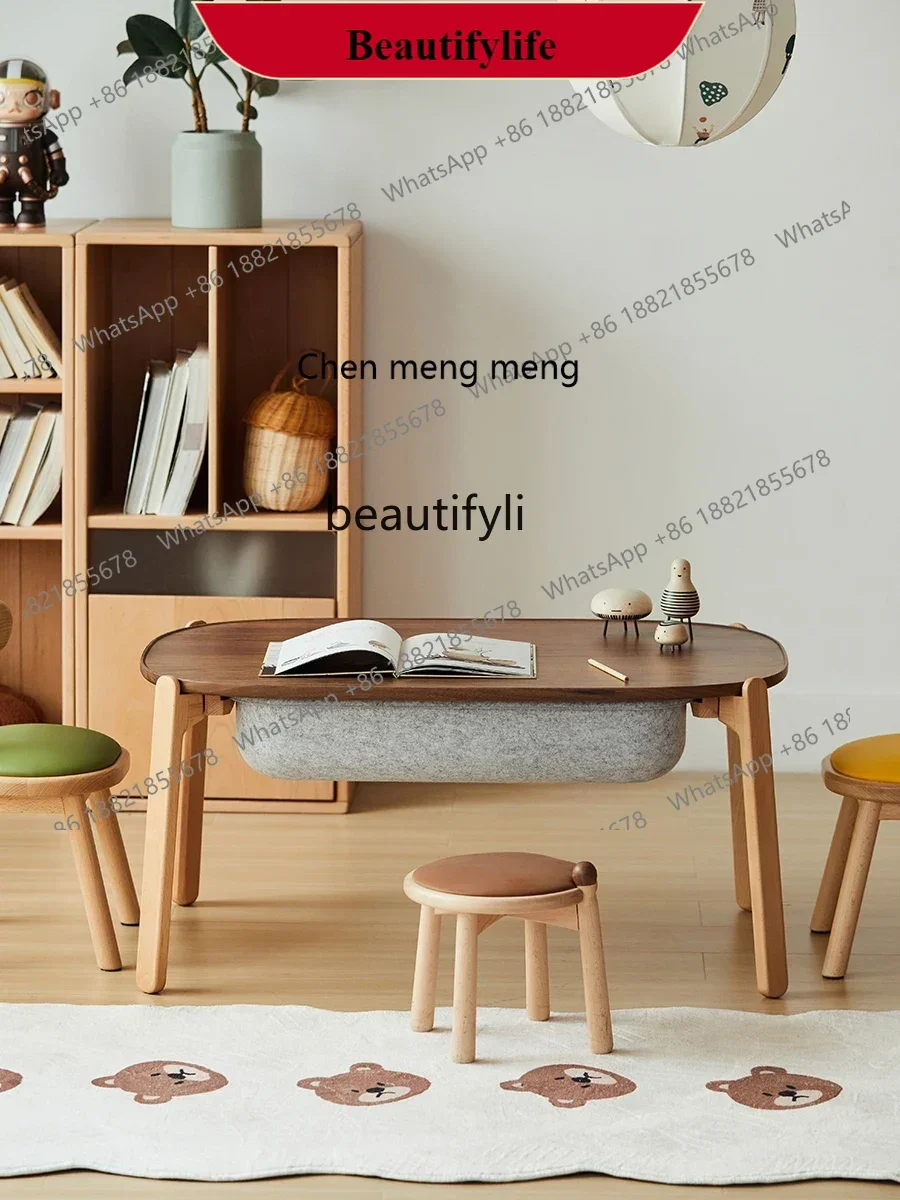 

G153 Study Table Solid Wood Living Room Boys' and Girls' Dining Table Multifunctional Storage Toys Drawing Small Table Game