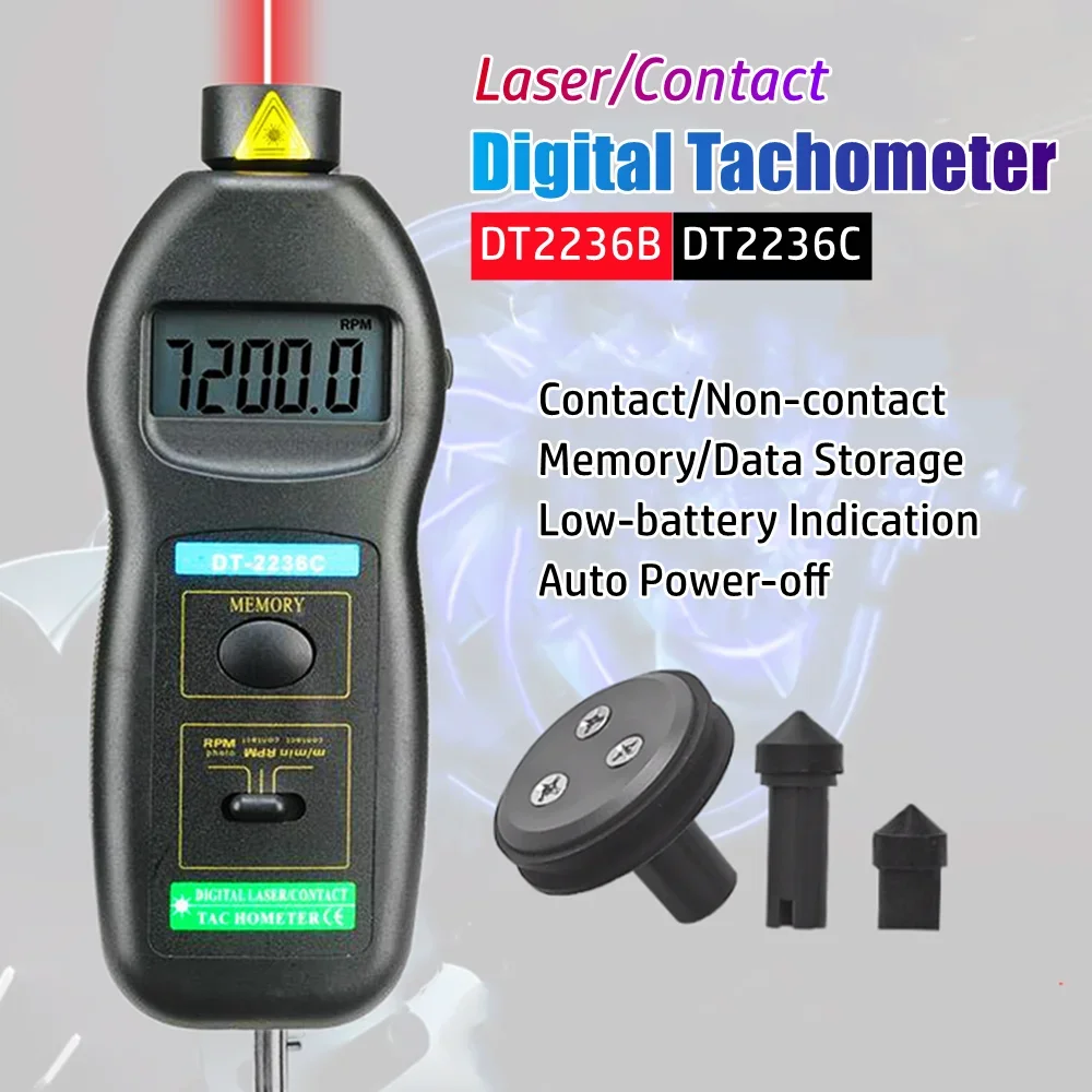 DT-2236B Photoelectric Tachometer and Contact Tachometer Two Function RPM Meter Speed Tester Laser Digital Tachometer Indicator