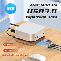 For 2024 Mac Mini M4 Computer USB3.0 HUB Walnut Desktop Stand Docking Station for Mac Mini M4 Pro PC Holder