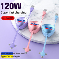 120W 6A 3 in 1 Super Fast Charging Data Cable Portable Retractable USB Micro Type-C Cable For DAF Truck XF 105 106CF85 460 MX11