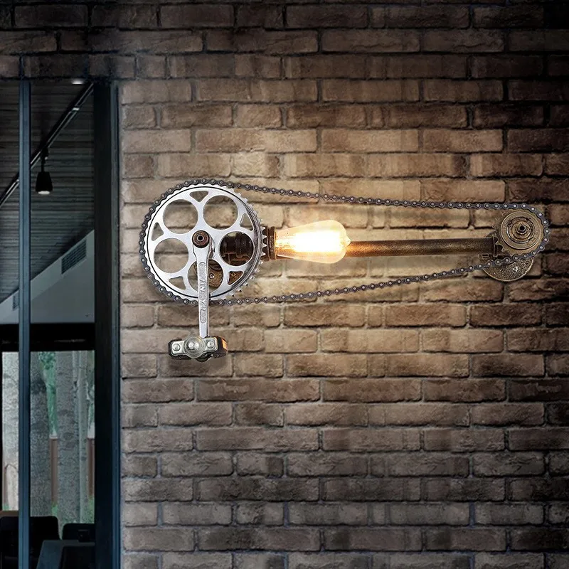 Vintage Gear Chain Water Pipe Wall Lamp Restaurant Pub Loft Bedroom Livng Room Stair Pub Bar Cafe room decor Wall Sconce Bra