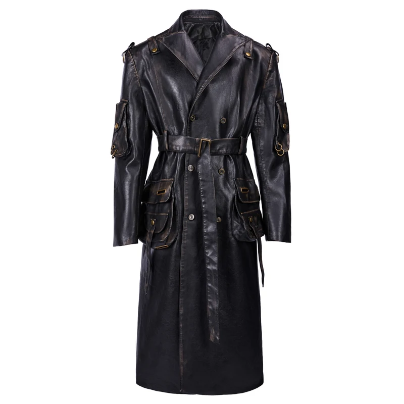 Heavy Industry Dyeing Retro Distressed Design Leather Jacket Men's Loose Profile Long Leather Coat Overcoat