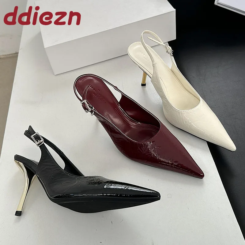 

Новинка 2023 года, женские туфли-лодочки на очень высоком каблуке, женские туфли-лодочки с пряжкой и ремешком, модные женские туфли на металлическом каблуке с острым носком