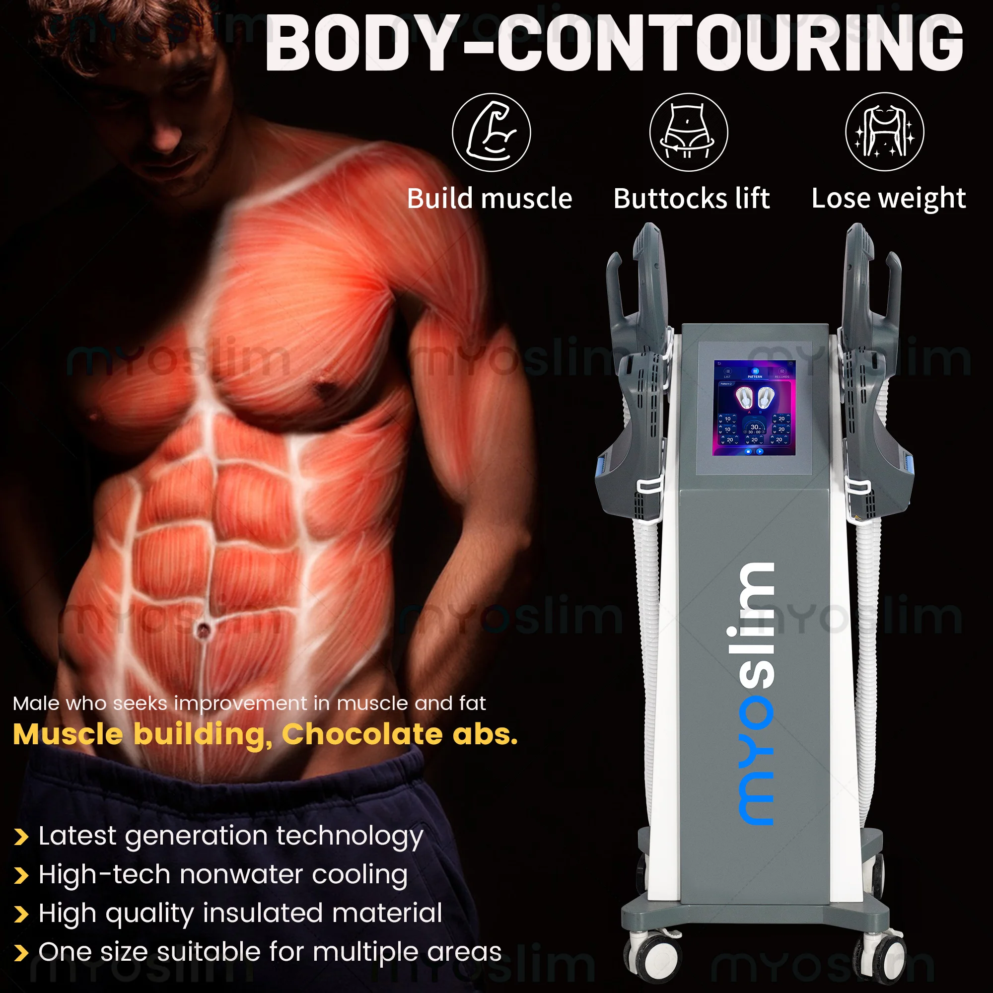 Myoslim RF High Intensity Vibration Pulse Electromagnetic Body Shaping Professional Muscle Growth And Fat Burning Machine