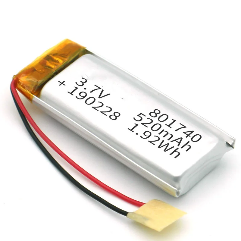 2/5/10/20 Pcs 3.7V 520mAh 801740 bateria litowo-jonowa 2.0mm złącze JST