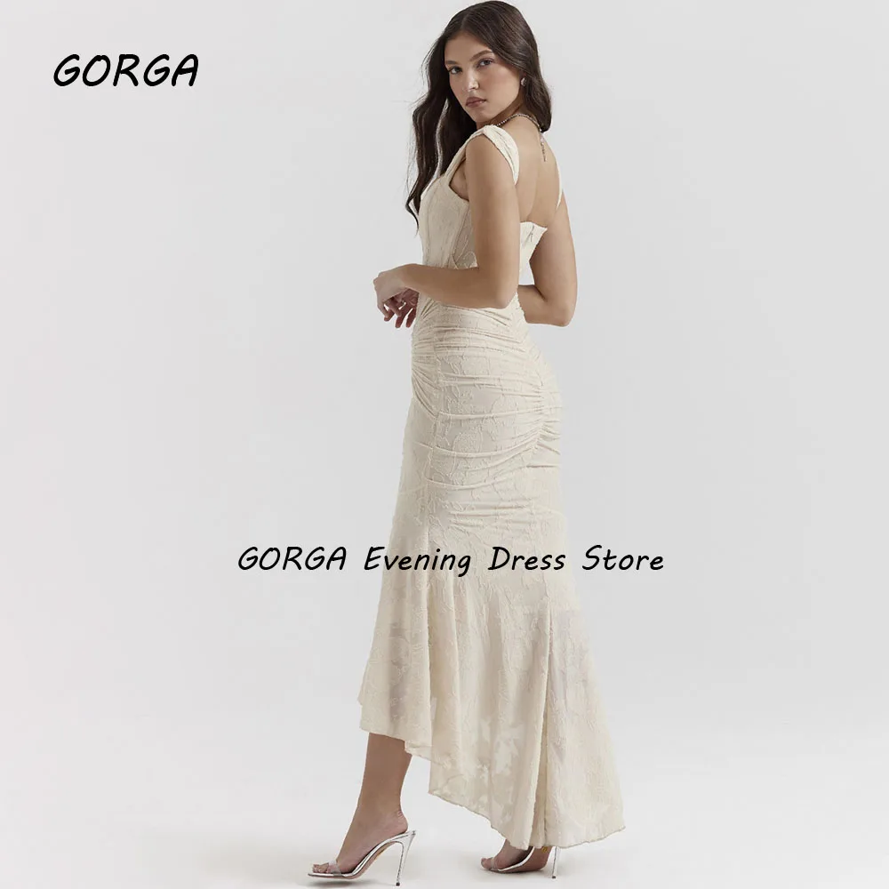 GORGA-O-Neck Lace Sereia Vestido, Tornozelo-Comprimento Prom Vestidos, Sem Costas, Spaghetti Strap, Noiva, Casamento, Photo Shoot, Simples