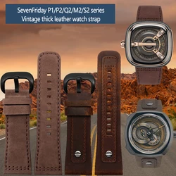 For Seven Friday P1 Q2/03/M2/M021 T2 Genuine Leather Watch band Vintage Diesel Large Size Metal Riveted Men Strap 28MM Bracelet