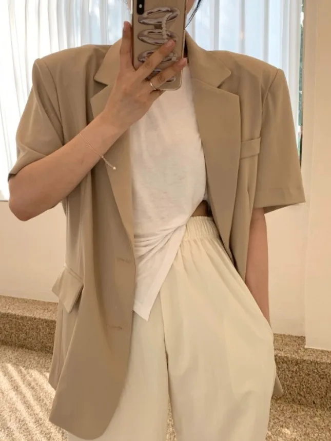 Chic Spring Casual Allentato da donna Or Sve Abito a due bottoni Jaet Versatile e confortevole Cappotto da fidanzato di media lunghezza