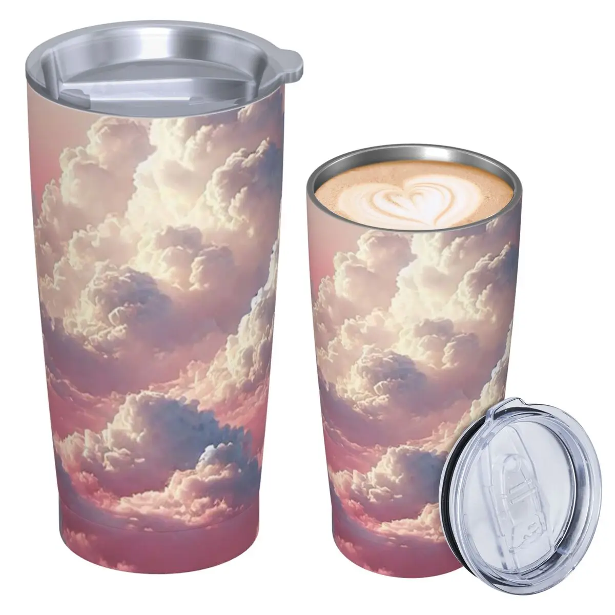 Pink Clouds Sky Large Sunset Glow Stainless Steel Tumbler Vacuum Insulated Mug Thermal Cold Cup Straws With Lid 20oz