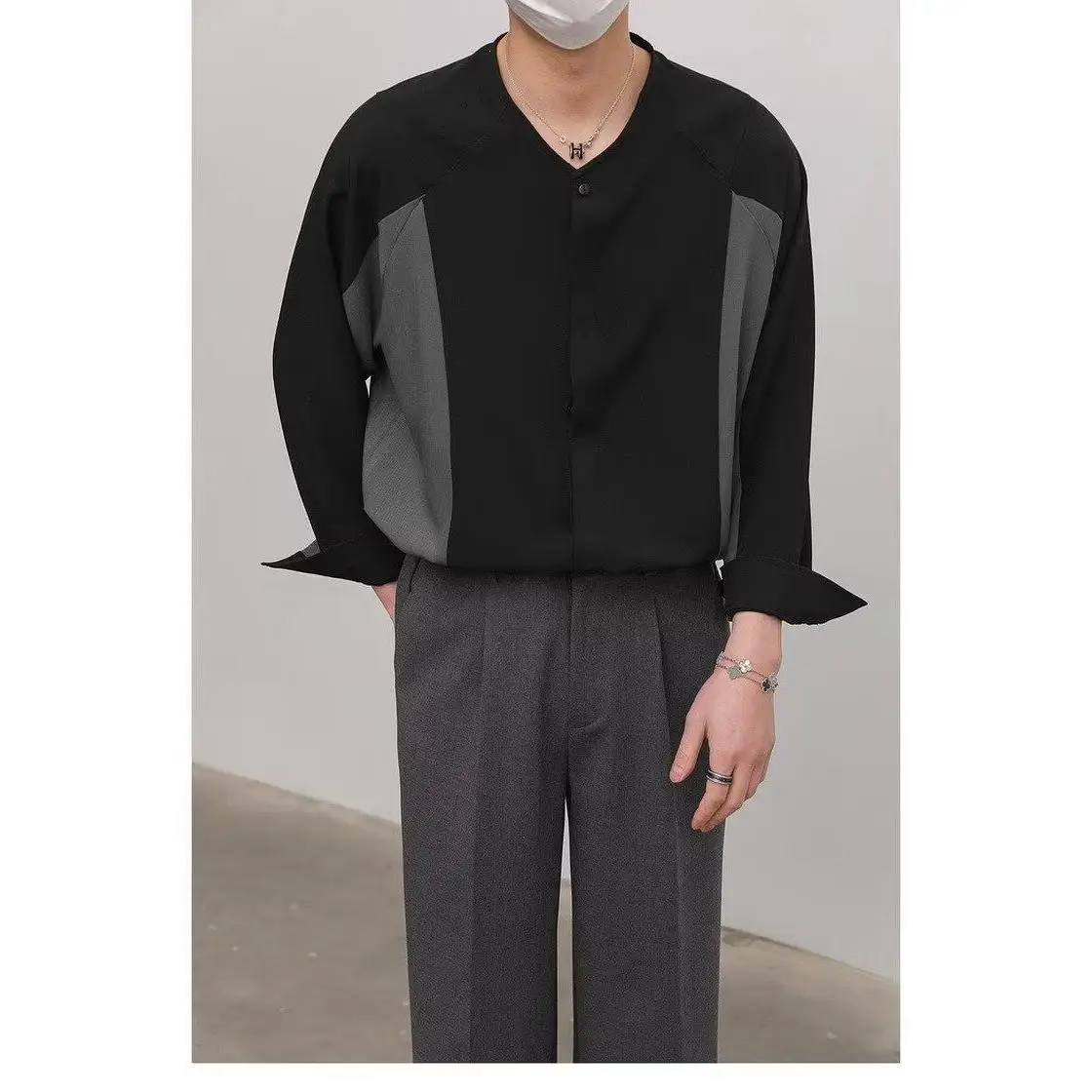 

Loose Casual Long Sleeve Men's Shirt Fashionable Korean Style Loose Fit Versatile Trendy Polyester Fiber Spring Autumn Wear