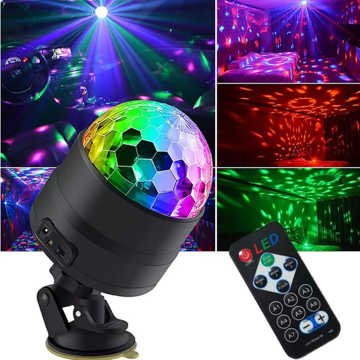 

LED Stage Disco Light Rotating DJ Ball Strobe Colorful Magic Dance Car Ambient RGB Christmas Gift Party Club Car Laser Show Lamp