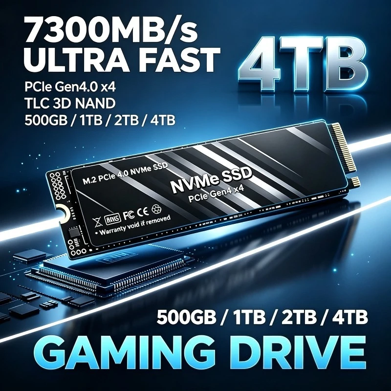 New High Speed M.2 2280 NVMe SSD PCIe 4.0 Internal Solid State Drive Read 7300MB/s For Laptop Desktop PC 500GB 1TB 2TB 4TB
