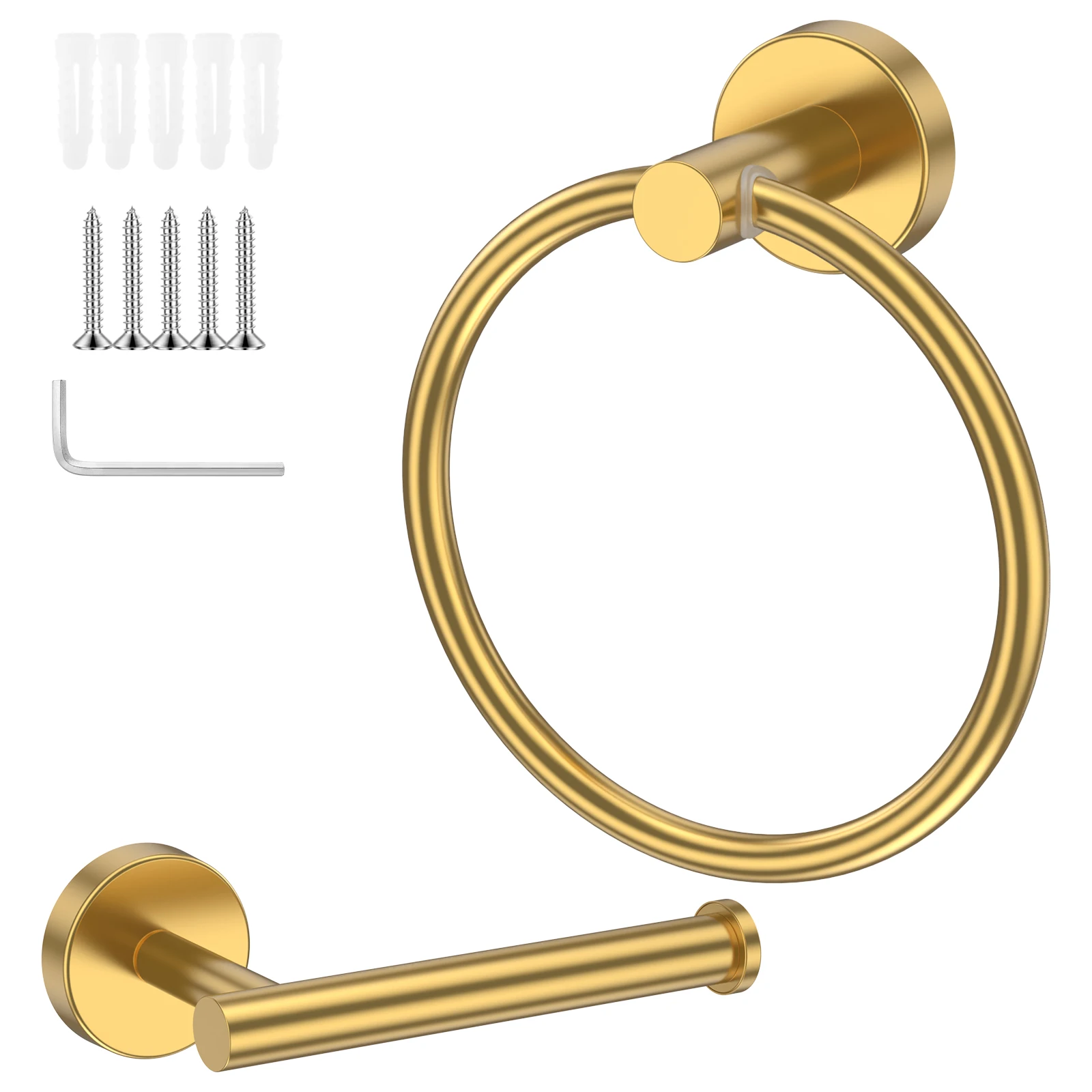 Towel Ring Hook and Toilet Paper Holder Bathroom Wall Mounted Stainless Steel Rotated Roundness Hardware Accessories