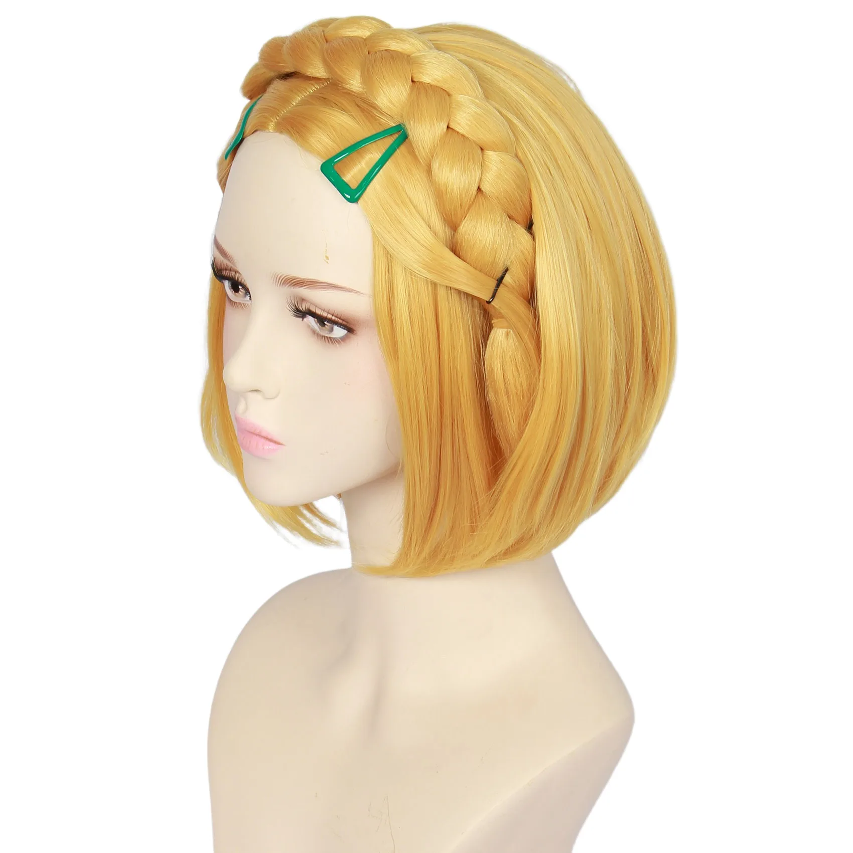 Tzncos Anime Zelda Cosplay Wig Blonde Bob Braids Princess Wig With Elf Ears