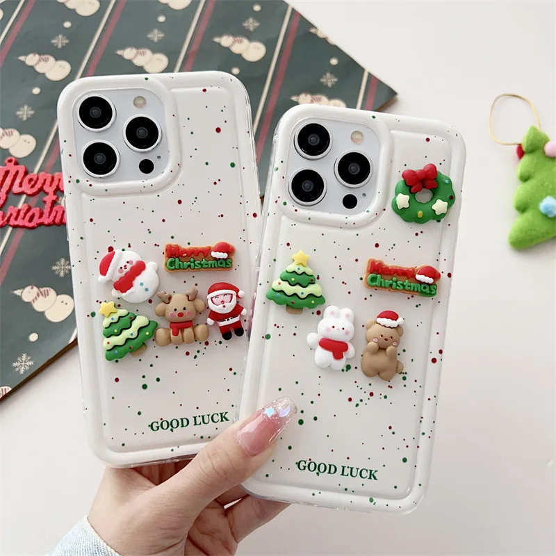 

For iphone16promax iPhone15plus/14Promax case for 13P/12Pro cartoon three-dimensional snowman Christmas tree Anti-fall Anti-wear