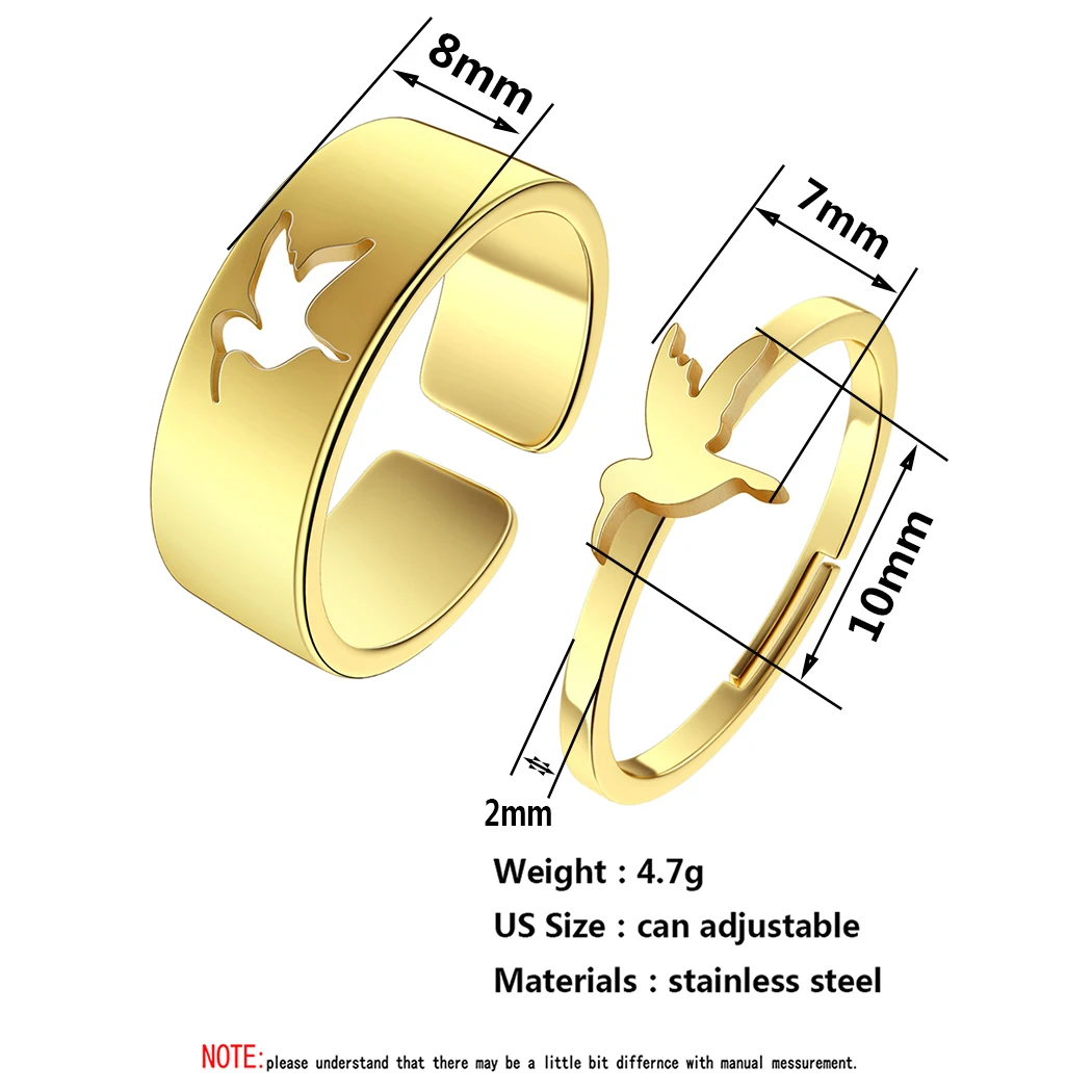 Kinitial Stainless Steel Bird Hummingbird Matching Ring Marriage Proposal or Engagement Gifts For Boyfriend Girlfriend