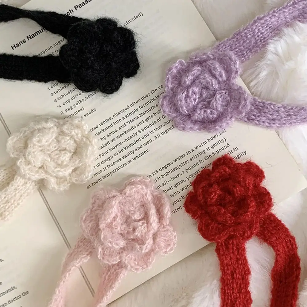 

Solid Color Rose Wool Shawl Handmade Crocheted Dressing Decoration Knitted Scarf Korean Style Keep Warm Long Narrow Scarves