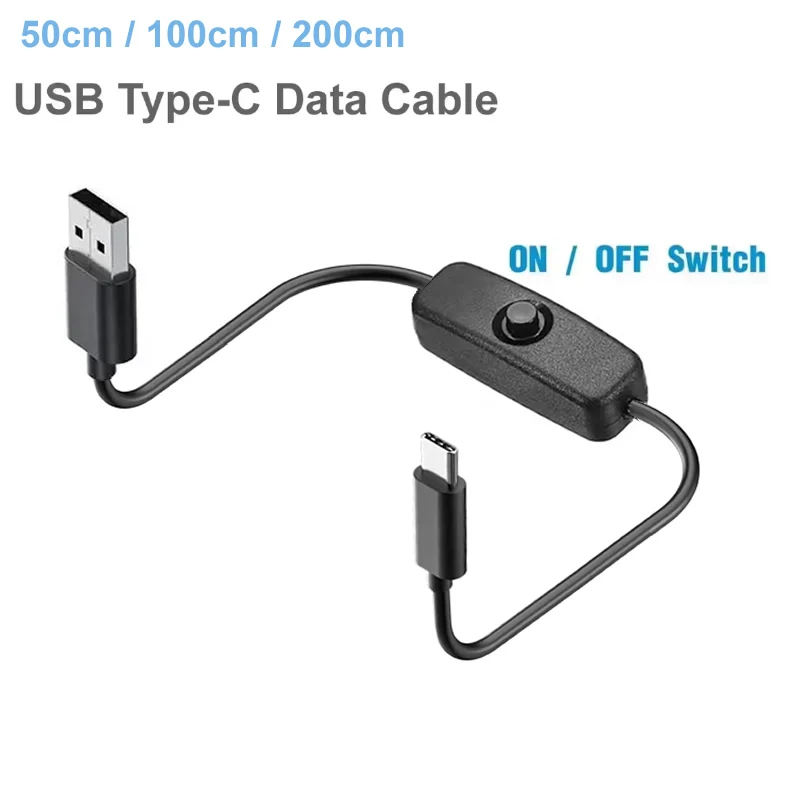 USB Type C Cable with on Off Switch, Fast Charging Data Power Supply Cord for Raspberry Pi 3 4 Phone LED Strip Desk Lamp Fan