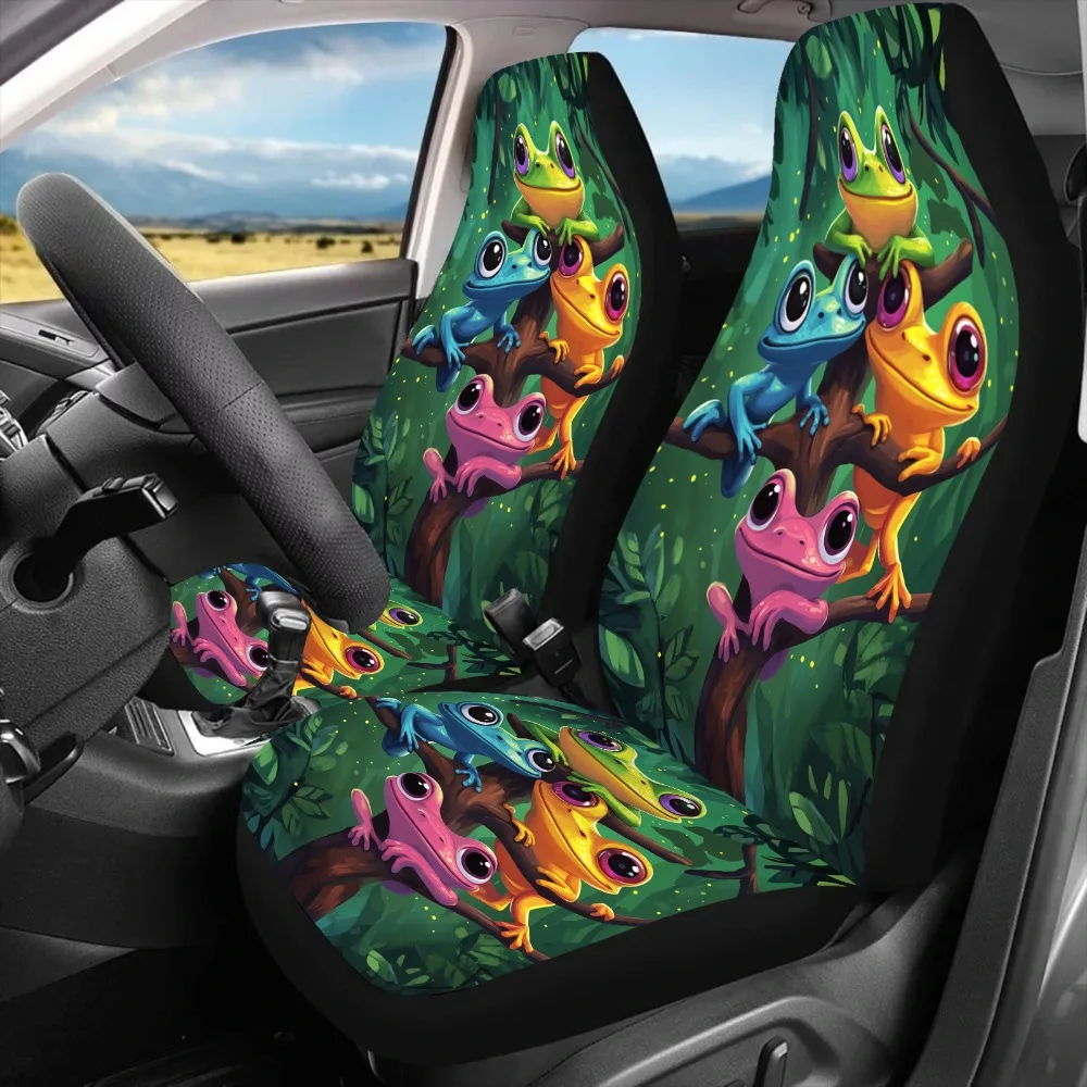 2pcs Colorful Frogs Print Car Seat Covers For Everyone, Universal Auto Front Seats Protector Fits For Car, SUV Sedan, Enhance Dr