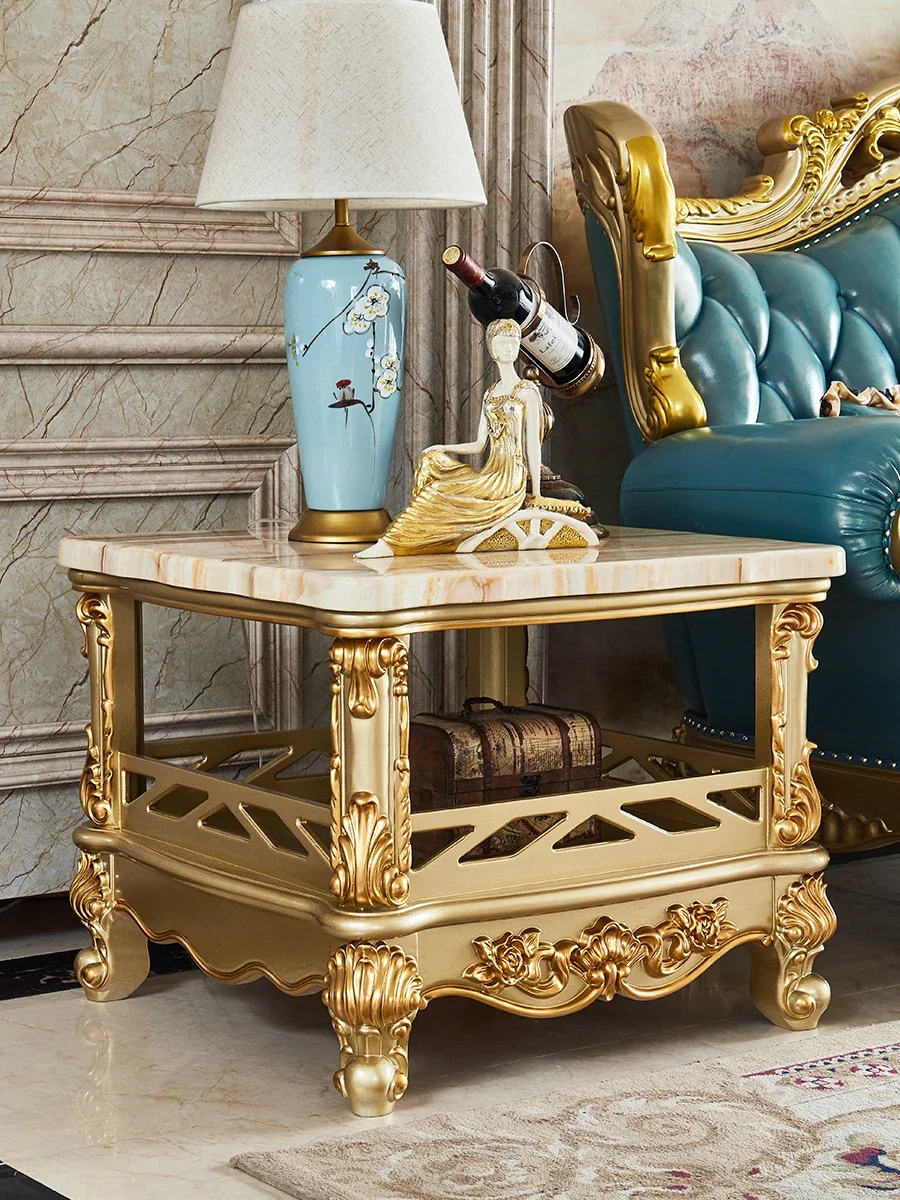 European style side table, all solid wood, champagne, carved side table, light luxury sofa, small coffee table, corner table