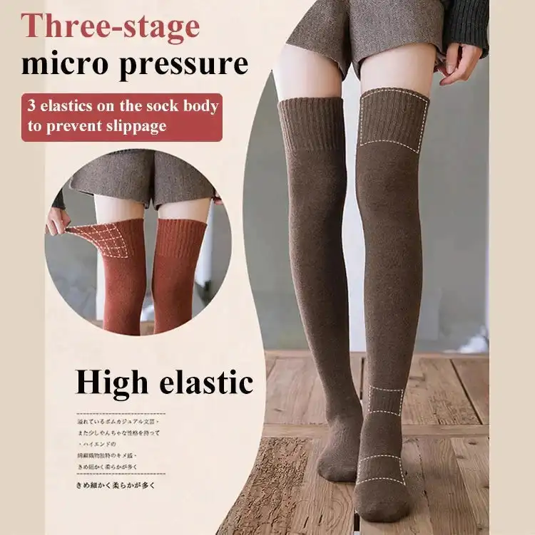 Chaussettes Hautes et Chaudes pour Femme, Bas Longs, Genoux Épais, Polyester, Coton, Éponge, Automne Hiver