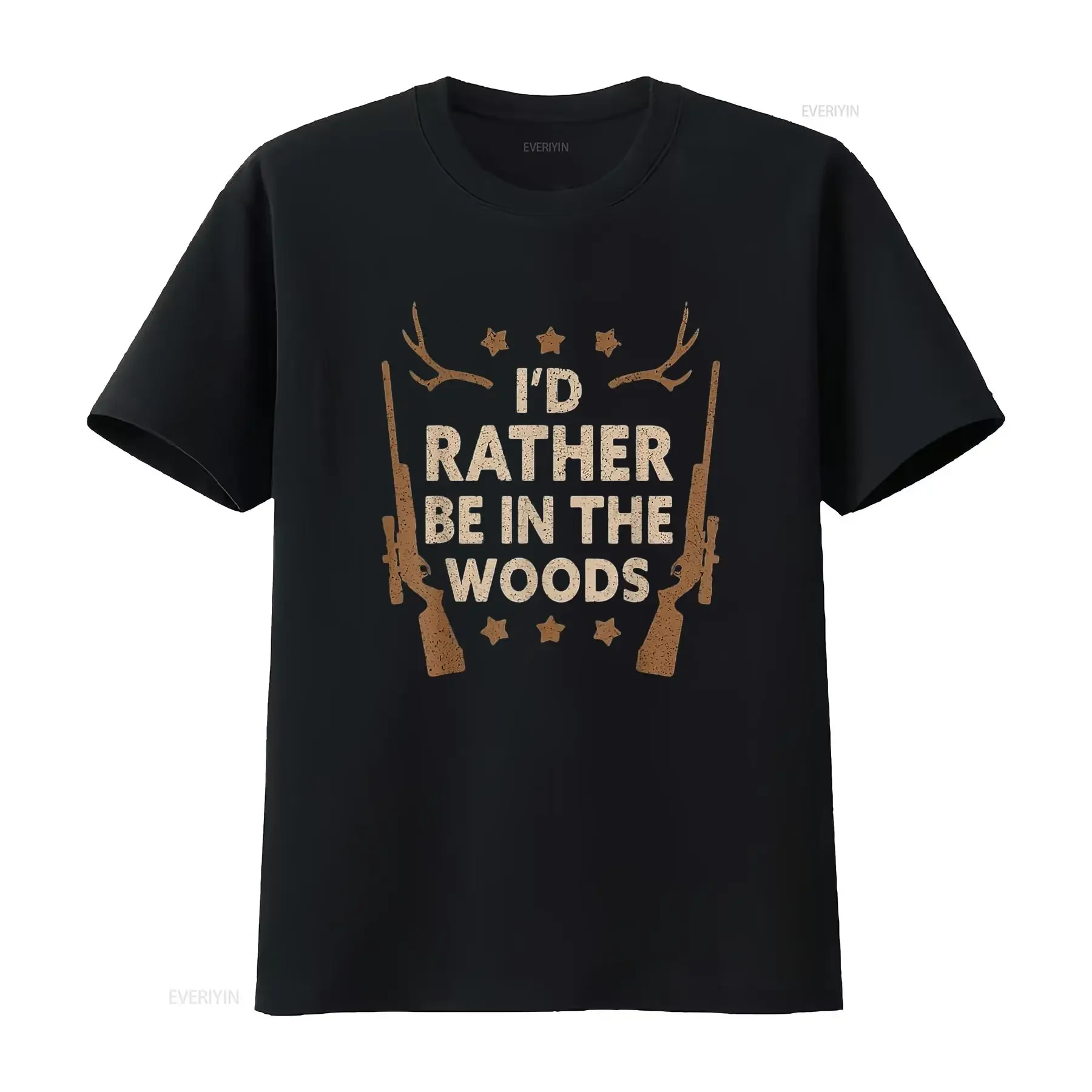 I d Rather Be In the Woods Hunting Lover Funny Womens T Shirt Black Large vintage Washed Stretched streetwear homme graphic