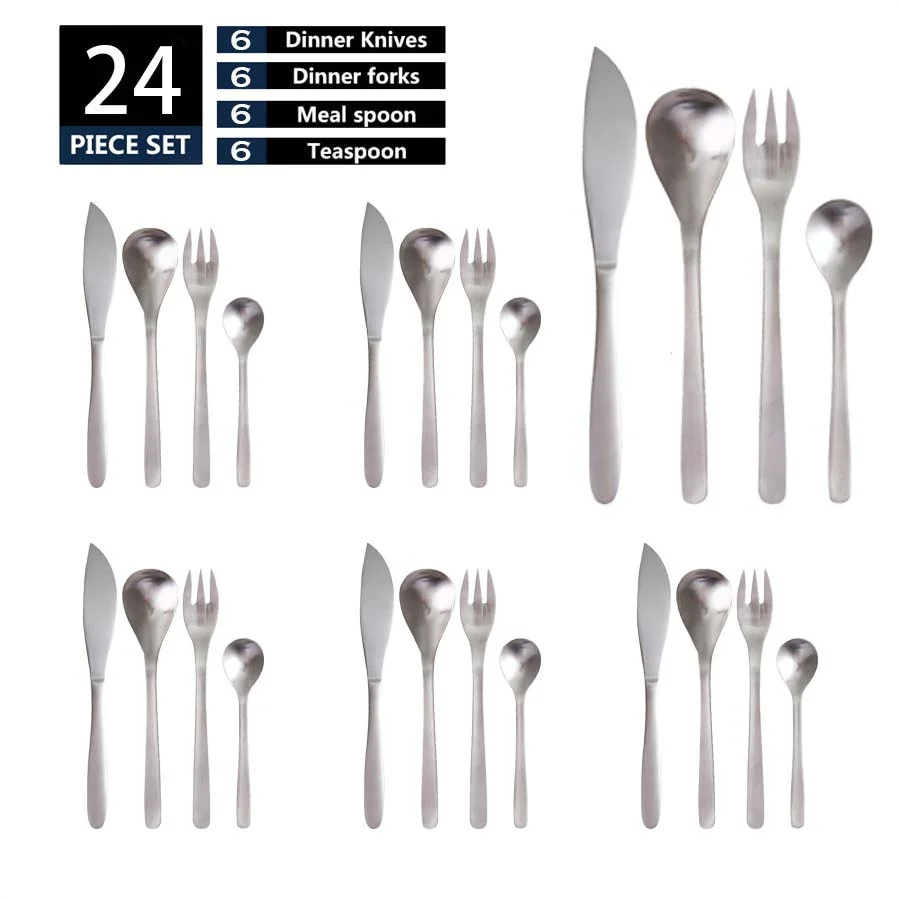 16/24Pcs Set 304 Stainless Steel Brushed Style Knives Forks Spoons Home Matte Steak Dessert Formal Dining Tableware