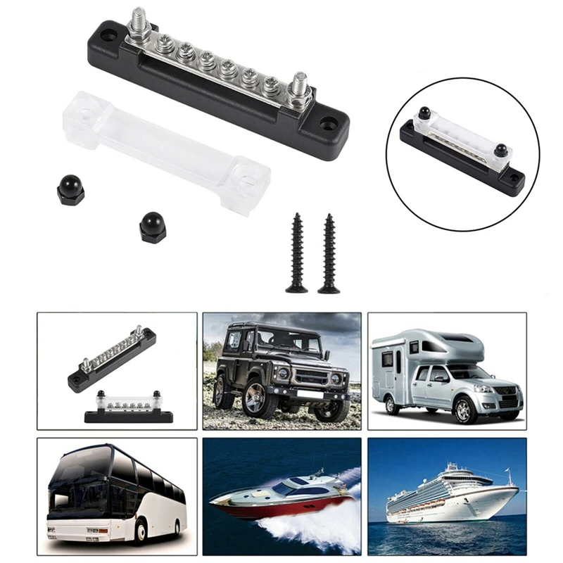 150A AC And DC High Current Straight Row Single Row With Transparent Cover 6-Way Bus Bar Suitable For Car, RV, Caravan