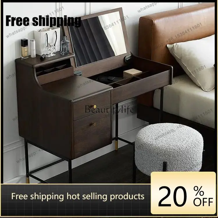 Factory Direct  Nordic oak clamshell dresser master bedroom storage cabinet integrated walnut light luxury makeup table