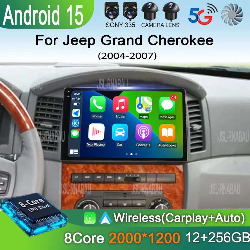 

Android 15 Carplay Auto 4G For Jeep Grand Cherokee 2004 2005 2006 2007 Car Radio GPS Multimedia Video Player DSP Stereo No 2Din