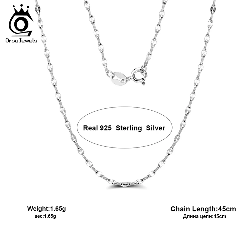 ORSA JEWELS 100% 925 Sterling Silver 2.3mm Twist Flake Chain Necklace for Women Classic Handmade Silver Neck Chain Jewelry SC26