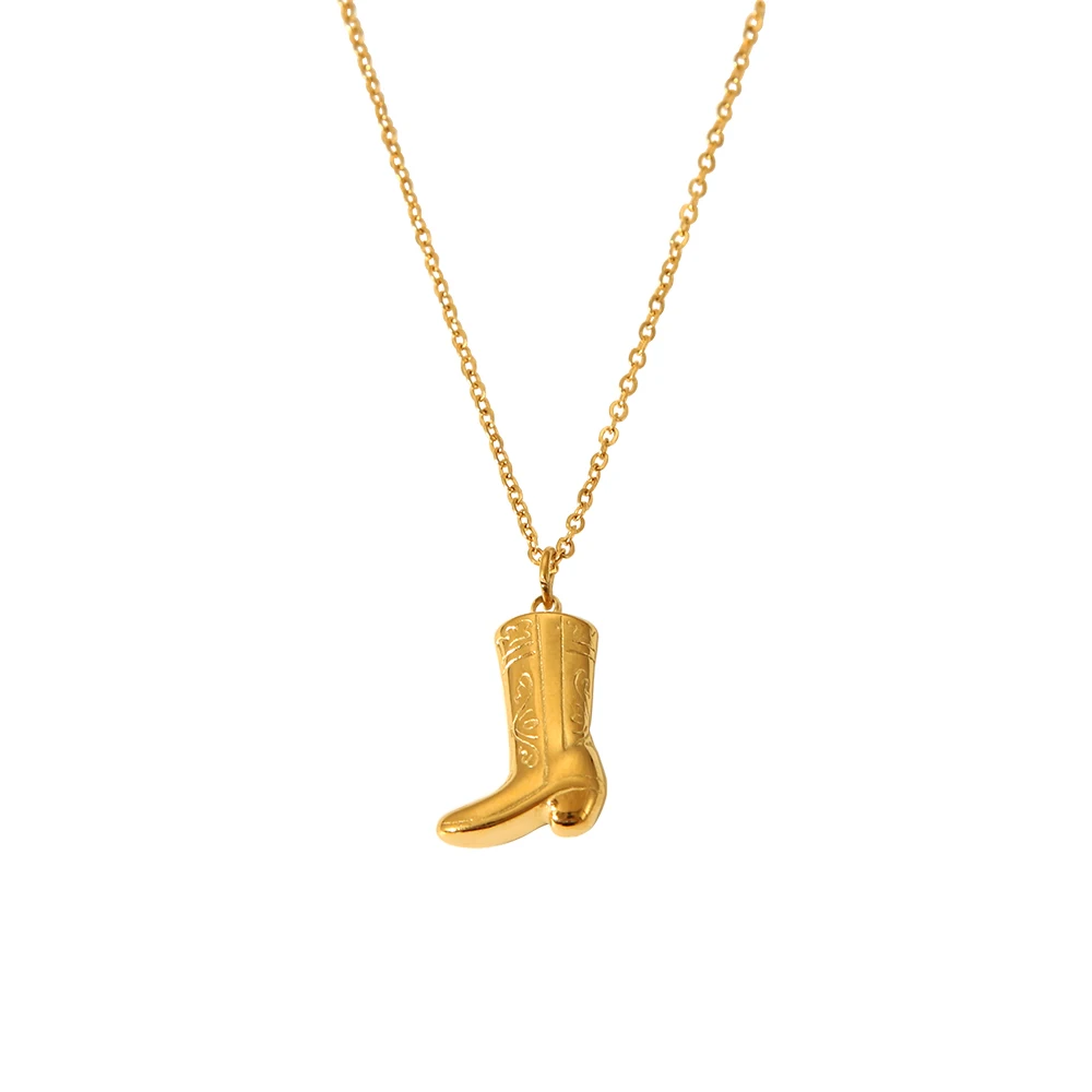 Stylish 18K Gold Plated Stainless Steel Cowboy Boots Pendants Earring Necklace for Women Waterproof Jewelry Gift