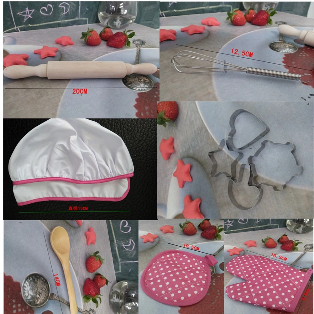 

11pcs Kids Apron Set Chef Outfit Hat Mitt Utensils Cooking Play Kitchen Role Play Gift Toddler BPA Free Safe Cotton