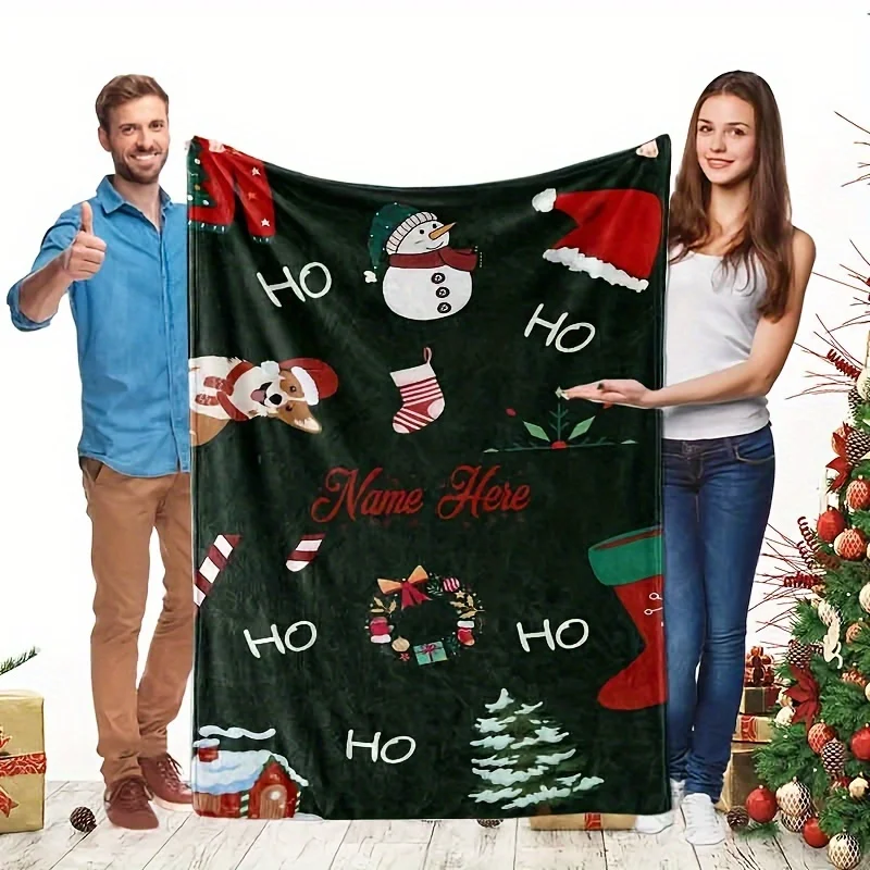 Maßgeschneiderte Weihnachts-Corgie- und Schneemann-Flanelldecke – weich, warm, geeignet für alle Jahreszeiten, geeignet für Bett, Sofa, Urlaubsdekoration