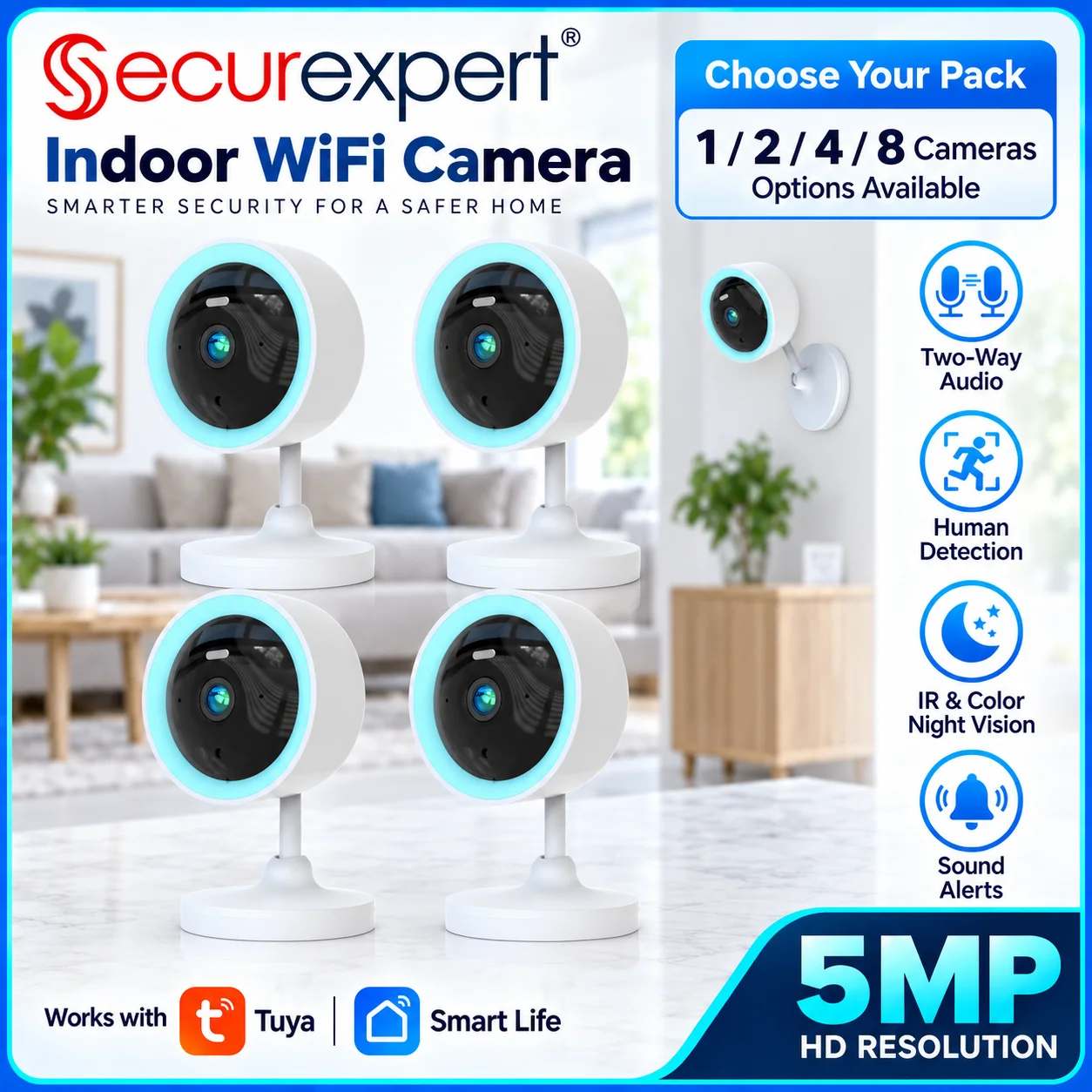Tuya Smart Baby Monitor 5MP WiFi Security Camera IR Night Vision Two-way Audio Motion Detection Indoor Surveillance Mini Camera