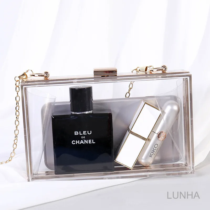 Women's Evening Bag Transparent Acrylic Purse Clutch Box Chain Strap Makeup Lipstick Carry Bag for Daily Use