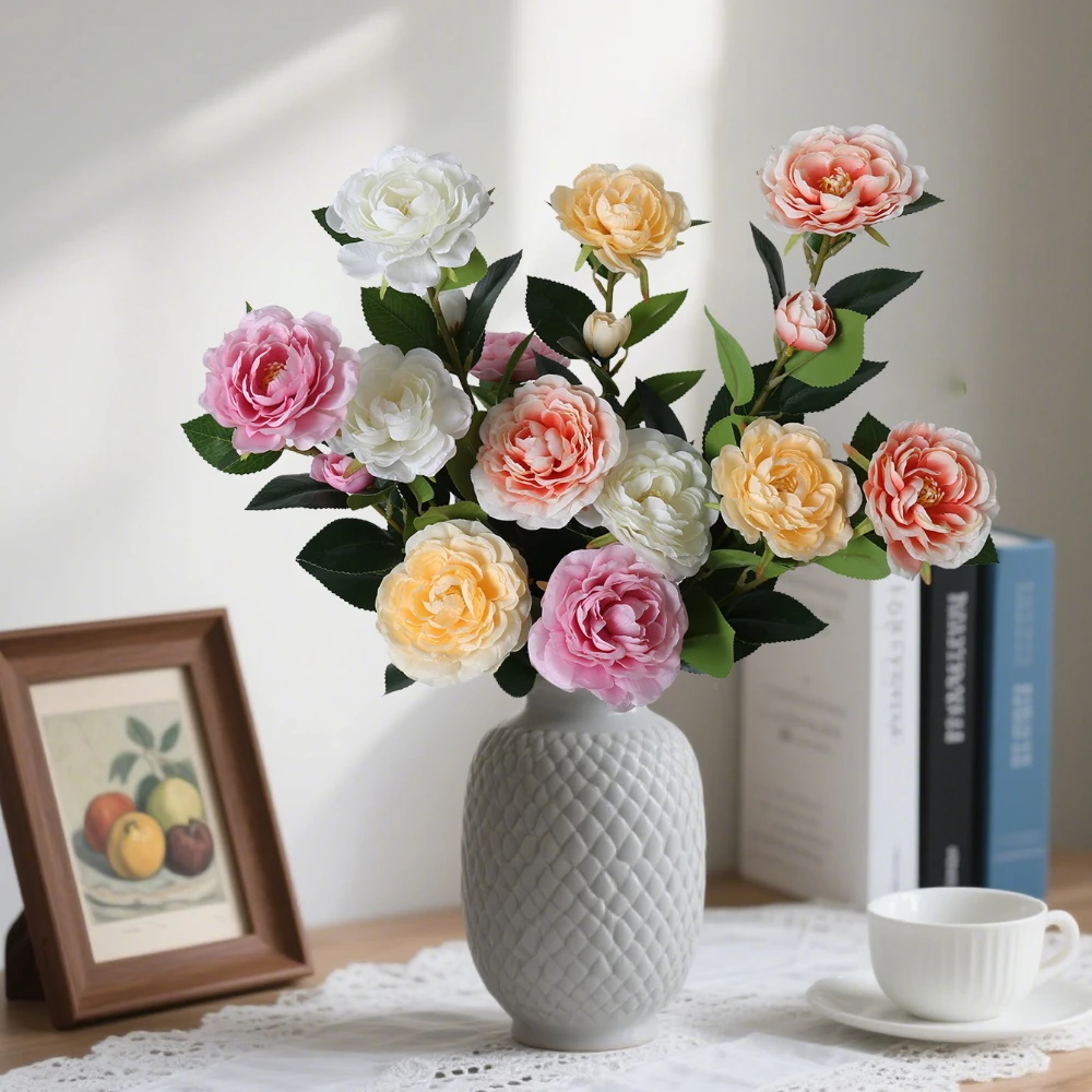 

New Camellia Branch Artificial Flowers Christmas Home Decoration Fake Floral Living Room Garden Table Craft Wedding DIY Arrange
