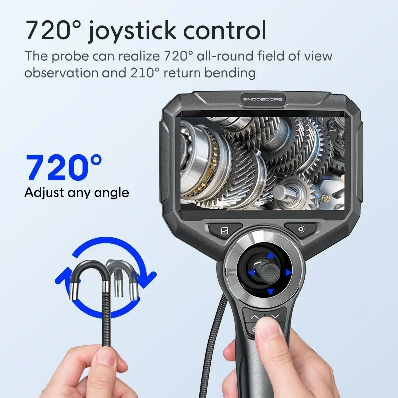 720 Degrees All Way Steering Industrial Endoscope 5 Inch Sewer Camera Borescope for Car Pipe Inspection