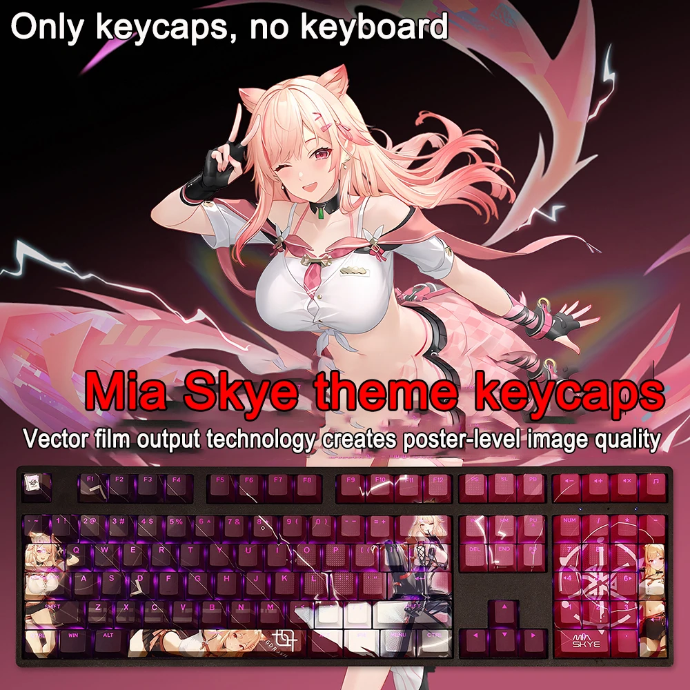 Snowbreak: Containment Zone Keycaps 108 Keys PBT Dye Subbed Keycaps Cherry Anime Cartoon Gaming Key caps For ANSI 61 87 104 108