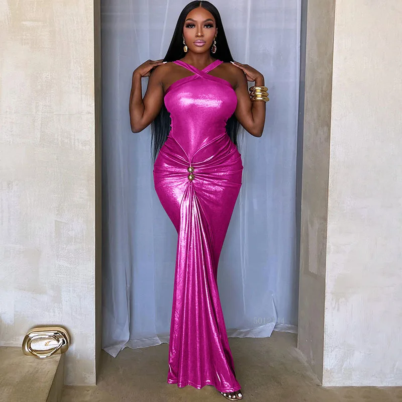 Doyerl brillant métallique robe de fête d'anniversaire femmes soirée de mariage sans manches froncé perles gaine mince boîte de nuit robes de bal